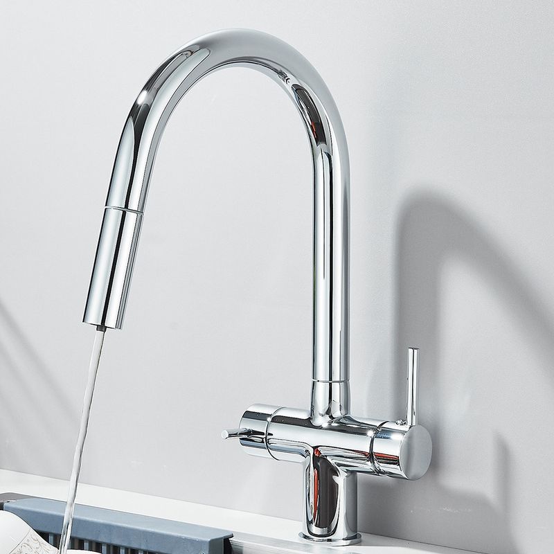 Casa si Gradina - Sanitare - Chiuveta bucatarie si accesorii - Baterii bucatarie - Baterie chiuveta bucatarie, Blackswan, Tip M389 cu iesire pentru apa purificata, dus mobil, model crom, dimensiune 38 cm - Infinity.ro