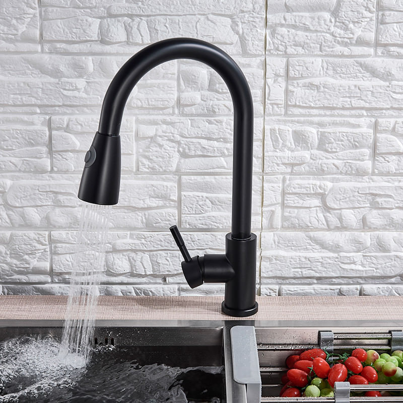 Casa si Gradina - Sanitare - Chiuveta bucatarie si accesorii - Baterii bucatarie - Baterie chiuveta bucatarie, Blackswan, Tip M75 cu 2 moduri, model negru mat, dimensiune 38 cm - Infinity.ro