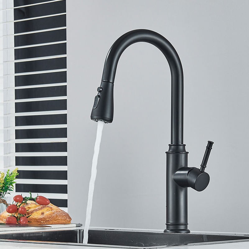Casa si Gradina - Sanitare - Chiuveta bucatarie si accesorii - Baterii bucatarie - Baterie chiuveta bucatarie, Blackswan, Tip M311, model negru mat cu 2 moduri si buton pauza, dimensiune 41 cm - Infinity.ro