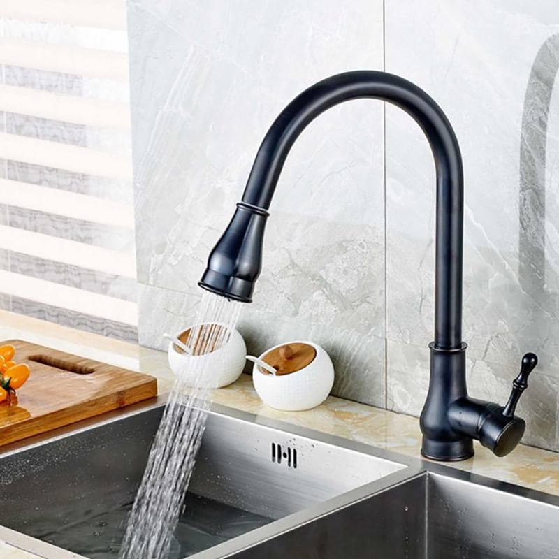 Casa si Gradina - Sanitare - Chiuveta bucatarie si accesorii - Baterii bucatarie - Baterie chiuveta bucatarie, Blackswan, Tip M203, cu doua moduri, model negru antichizat, dimensiune 42 cm - Infinity.ro