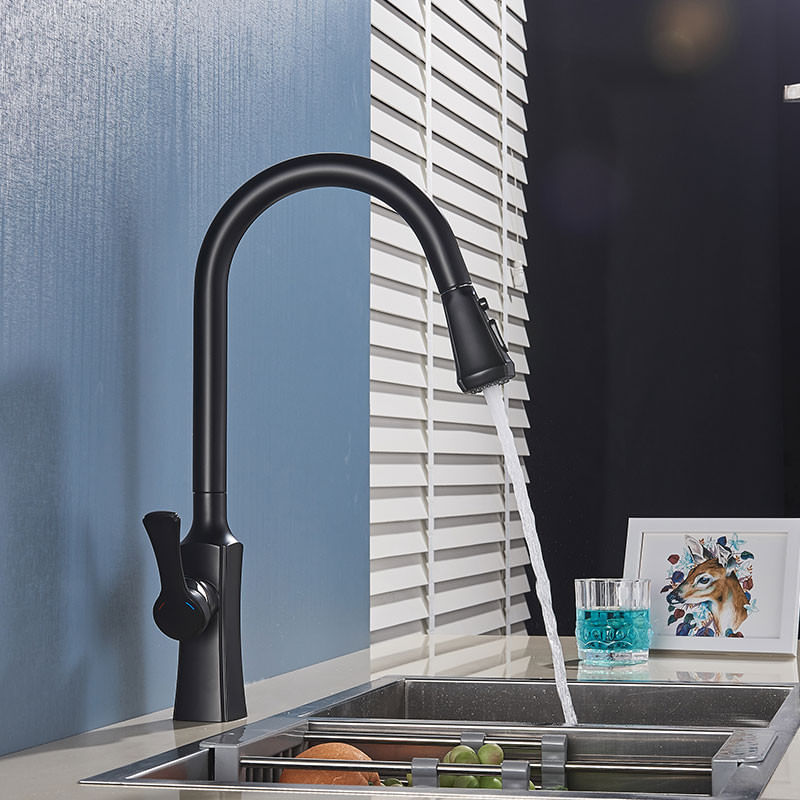 Casa si Gradina - Sanitare - Chiuveta bucatarie si accesorii - Baterii bucatarie - Baterie chiuveta bucatarie, Blackswan, Tip M195, cu doua moduri si buton pauza, model negru mat, dimensiune 46 cm - Infinity.ro