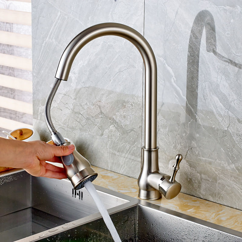 Casa si Gradina - Sanitare - Chiuveta bucatarie si accesorii - Baterii bucatarie - Baterie chiuveta bucatarie, Blackswan, Tip M204, cu doua moduri, model nichel, dimensiune 42 cm - Infinity.ro