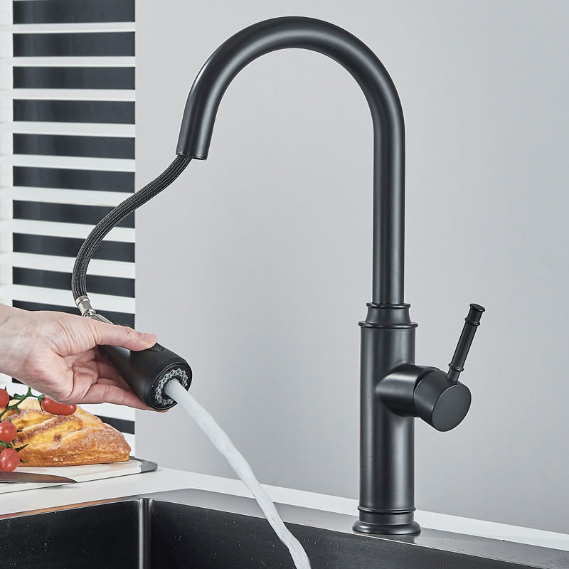 Casa si Gradina - Sanitare - Chiuveta bucatarie si accesorii - Baterii bucatarie - Baterie chiuveta bucatarie, Blackswan, Tip M311, model negru mat cu 2 moduri si buton pauza, dimensiune 41 cm - Infinity.ro