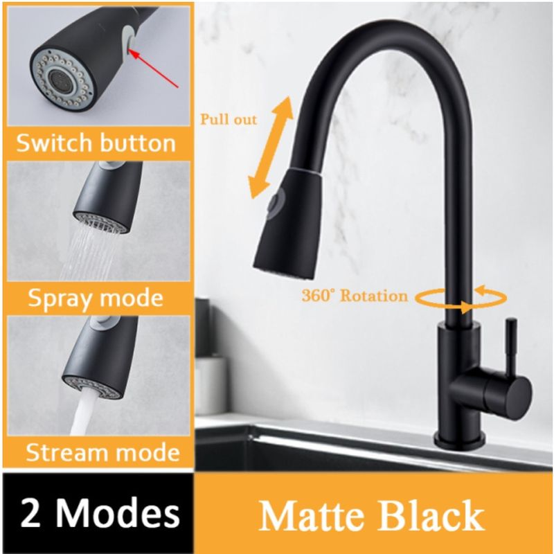 Casa si Gradina - Sanitare - Chiuveta bucatarie si accesorii - Baterii bucatarie - Baterie chiuveta bucatarie, Blackswan, Tip M75 cu 2 moduri, model negru mat, dimensiune 38 cm - Infinity.ro
