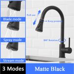 Casa si Gradina - Sanitare - Chiuveta bucatarie si accesorii - Baterii bucatarie - Baterie chiuveta bucatarie, Blackswan, Tip M79 cu 3 moduri, model negru mat, dimensiune 42 cm - Infinity.ro
