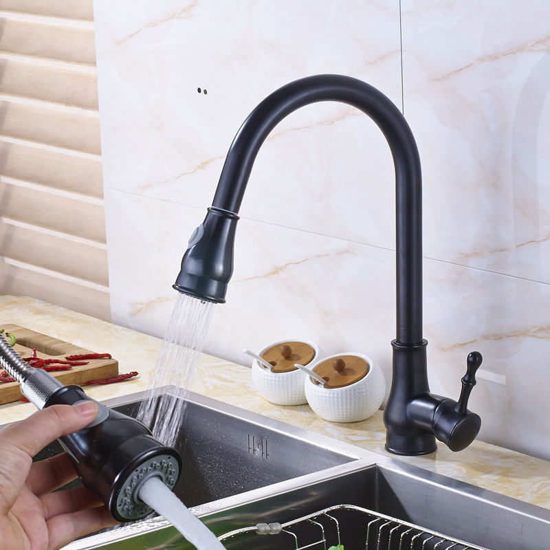 Casa si Gradina - Sanitare - Chiuveta bucatarie si accesorii - Baterii bucatarie - Baterie chiuveta bucatarie, Blackswan, Tip M203, cu doua moduri, model negru antichizat, dimensiune 42 cm - Infinity.ro