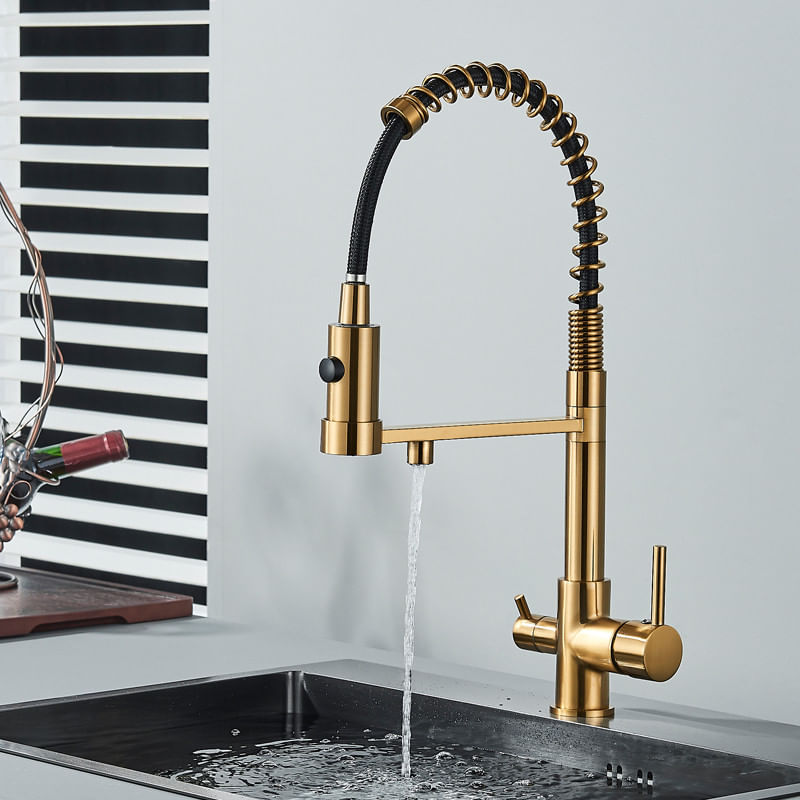Casa si Gradina - Sanitare - Chiuveta bucatarie si accesorii - Baterii bucatarie - Baterie chiuveta bucatarie, Blackswan, Tip M252, model auriu mat cu iesire pentru apa purificata, dimensiune 48 cm - Infinity.ro