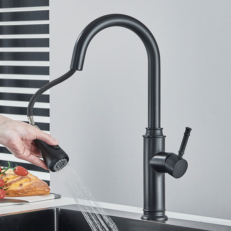 Casa si Gradina - Sanitare - Chiuveta bucatarie si accesorii - Baterii bucatarie - Baterie chiuveta bucatarie, Blackswan, Tip M311, model negru mat cu 2 moduri si buton pauza, dimensiune 41 cm - Infinity.ro