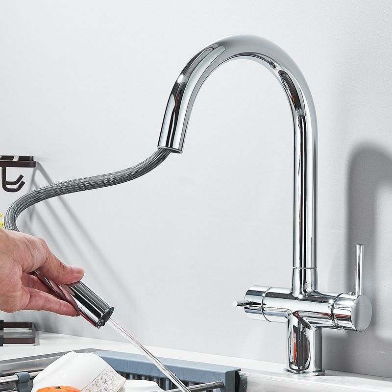 Casa si Gradina - Sanitare - Chiuveta bucatarie si accesorii - Baterii bucatarie - Baterie chiuveta bucatarie, Blackswan, Tip M389 cu iesire pentru apa purificata, dus mobil, model crom, dimensiune 38 cm - Infinity.ro