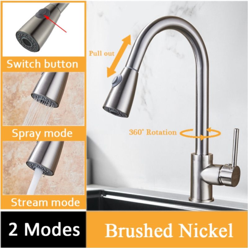 Casa si Gradina - Sanitare - Chiuveta bucatarie si accesorii - Baterii bucatarie - Baterie chiuveta bucatarie, Blackswan, Tip M78 cu 2 moduri, model nichel, dimensiune 40.5 cm - Infinity.ro