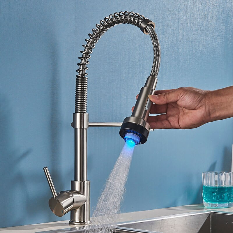 Casa si Gradina - Sanitare - Chiuveta bucatarie si accesorii - Baterii bucatarie - Baterie chiuveta bucatarie, Blackswan, Tip M155, cu LED si 2 moduri, model nichel mat, dimensiune 44 cm - Infinity.ro
