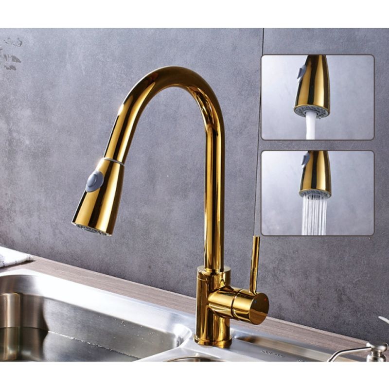 Casa si Gradina - Sanitare - Chiuveta bucatarie si accesorii - Baterii bucatarie - Baterie chiuveta bucatarie, Blackswan, Tip M77 cu 2 moduri, model auriu lucios, dimensiune 40 cm - Infinity.ro