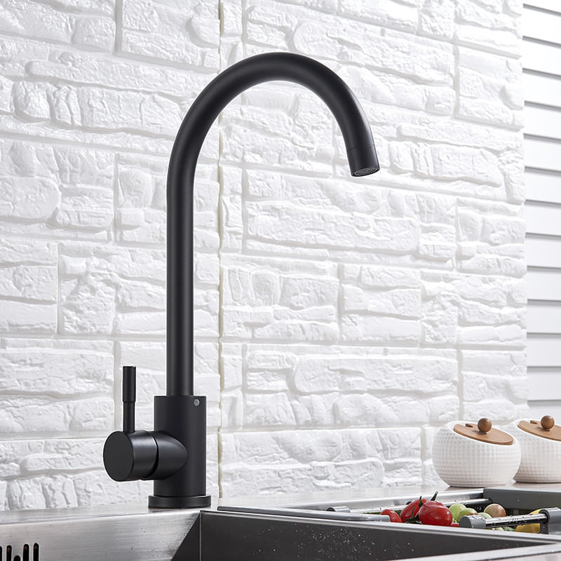 Casa si Gradina - Sanitare - Chiuveta bucatarie si accesorii - Baterii bucatarie - Baterie chiuveta bucatarie, Blackswan, Tip M208, model negru mat rotund, dimensiune 36 cm - Infinity.ro