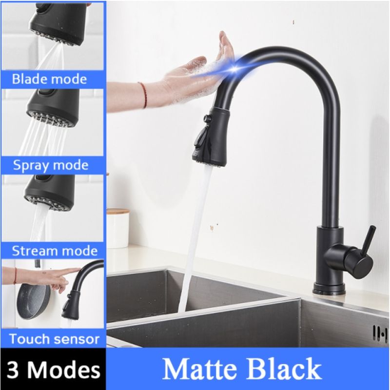 Casa si Gradina - Sanitare - Chiuveta bucatarie si accesorii - Baterii bucatarie - Baterie chiuveta bucatarie, Blackswan, Tip M82 cu senzor si 3 moduri, model negru mat, dimensiune 42 cm - Infinity.ro