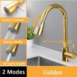 Casa si Gradina - Sanitare - Chiuveta bucatarie si accesorii - Baterii bucatarie - Baterie chiuveta bucatarie, Blackswan, Tip M77 cu 2 moduri, model auriu lucios, dimensiune 40 cm - Infinity.ro
