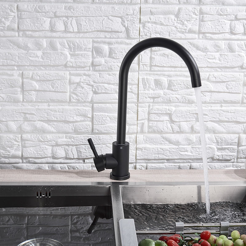 Casa si Gradina - Sanitare - Chiuveta bucatarie si accesorii - Baterii bucatarie - Baterie chiuveta bucatarie, Blackswan, Tip M208, model negru mat rotund, dimensiune 36 cm - Infinity.ro
