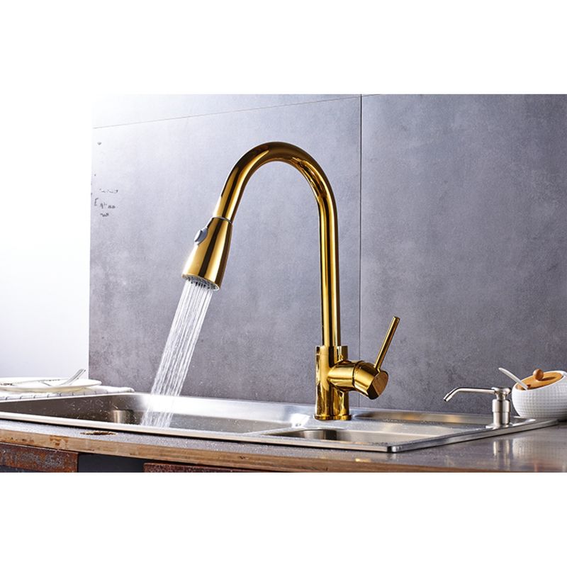 Casa si Gradina - Sanitare - Chiuveta bucatarie si accesorii - Baterii bucatarie - Baterie chiuveta bucatarie, Blackswan, Tip M77 cu 2 moduri, model auriu lucios, dimensiune 40 cm - Infinity.ro