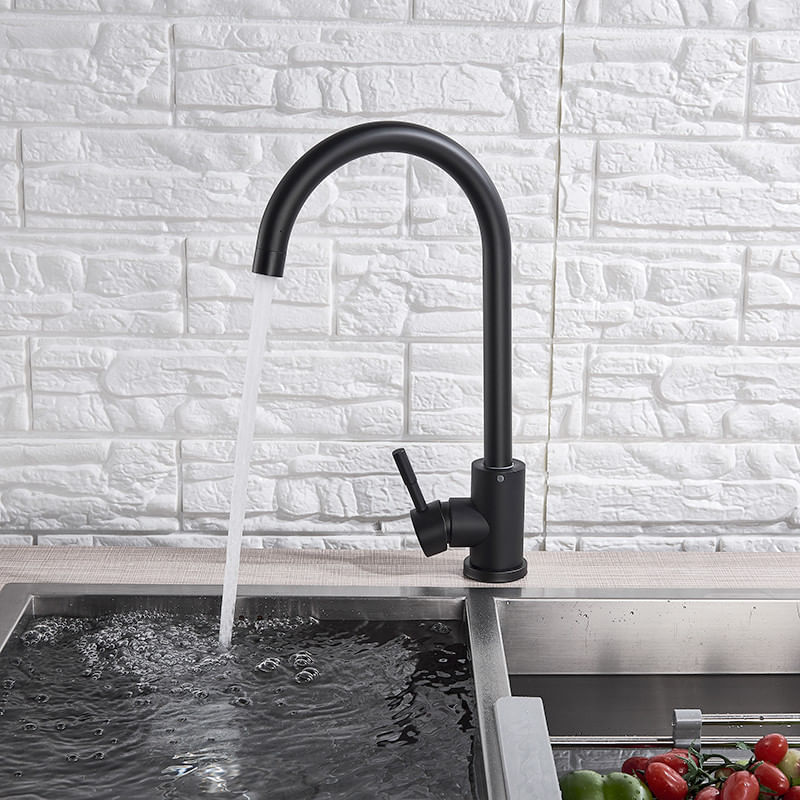 Casa si Gradina - Sanitare - Chiuveta bucatarie si accesorii - Baterii bucatarie - Baterie chiuveta bucatarie, Blackswan, Tip M208, model negru mat rotund, dimensiune 36 cm - Infinity.ro