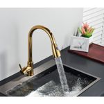Casa si Gradina - Sanitare - Chiuveta bucatarie si accesorii - Baterii bucatarie - Baterie chiuveta bucatarie, Blackswan, Tip M77 cu 2 moduri, model auriu lucios, dimensiune 40 cm - Infinity.ro