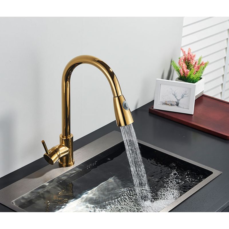 Casa si Gradina - Sanitare - Chiuveta bucatarie si accesorii - Baterii bucatarie - Baterie chiuveta bucatarie, Blackswan, Tip M77 cu 2 moduri, model auriu lucios, dimensiune 40 cm - Infinity.ro
