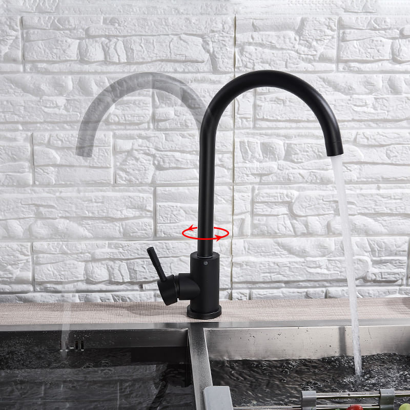 Casa si Gradina - Sanitare - Chiuveta bucatarie si accesorii - Baterii bucatarie - Baterie chiuveta bucatarie, Blackswan, Tip M208, model negru mat rotund, dimensiune 36 cm - Infinity.ro