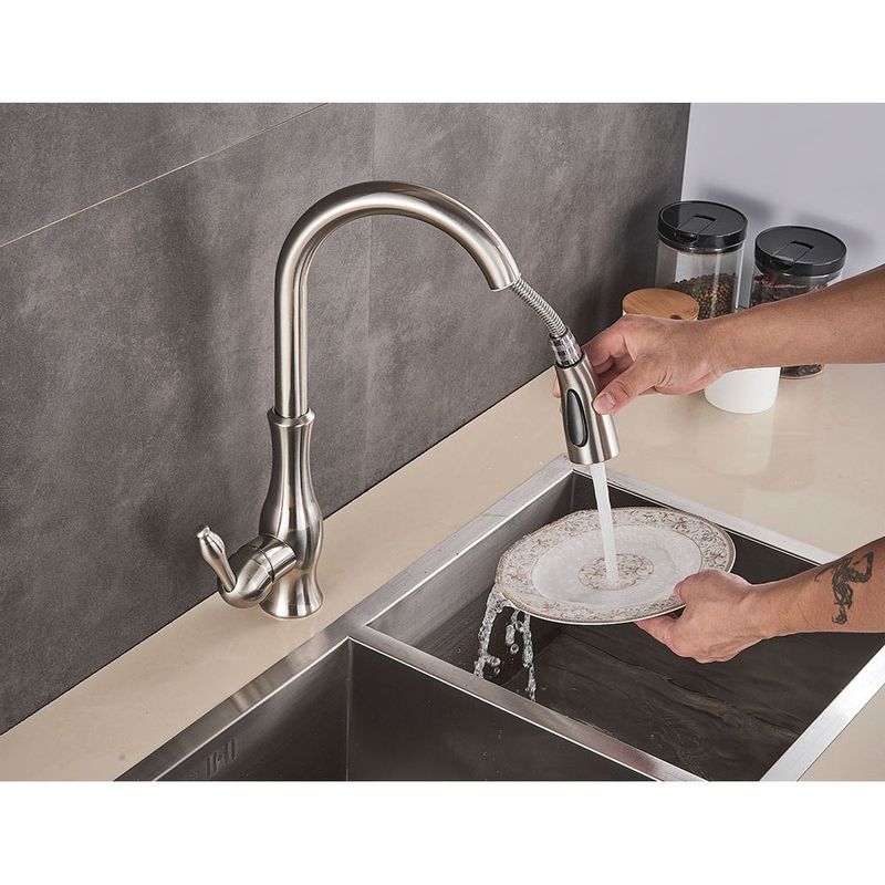 Casa si Gradina - Sanitare - Chiuveta bucatarie si accesorii - Baterii bucatarie - Baterie chiuveta bucatarie, Blackswan, Tip M92 cu 2 moduri, model nichel, dimensiune 42 cm - Infinity.ro