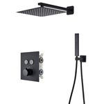 Casa si Gradina - Sanitare - Lavoar baie si accesorii - Baterii sanitare - Set baterie dus, Blackswan, Tip M150, model negru mat, cu 2 cai si termostat, dimensiune 40 cm - Infinity.ro
