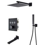 Casa si Gradina - Sanitare - Lavoar baie si accesorii - Baterii sanitare - Set baterie dus, Blackswan, Tip M152, model negru mat, cu 3 cai, termostat si pipa mobila, dimensiune 40 cm - Infinity.ro