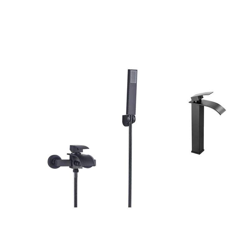 Casa si Gradina - Sanitare - Lavoar baie si accesorii - Baterii sanitare - Set baterie cada si baterie chiuveta, Blackswan, Tip M53, model negru mat, dimensiune 20 cm - Infinity.ro