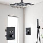 Casa si Gradina - Sanitare - Lavoar baie si accesorii - Baterii sanitare - Set baterie dus, Blackswan, Tip M156, model negru mat, cu 2 cai, termostat si montare tavan, dimensiune 40 cm - Infinity.ro