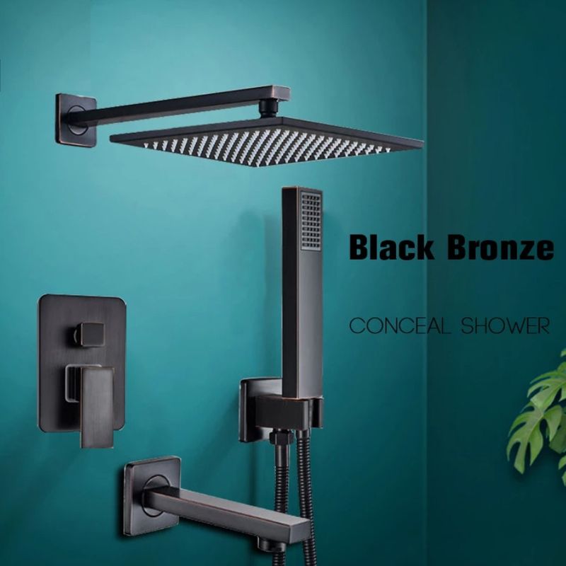 Casa si Gradina - Sanitare - Lavoar baie si accesorii - Baterii sanitare - Set baterie dus, Blackswan, Tip M73.39, model negru antichizat, dimensiune 30 cm - Infinity.ro