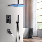Casa si Gradina - Sanitare - Lavoar baie si accesorii - Baterii sanitare - Set baterie dus, Blackswan, Tip M3.13 LED, model negru mat, dimensiune 40 cm - Infinity.ro