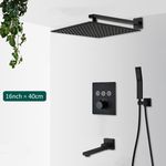 Casa si Gradina - Sanitare - Lavoar baie si accesorii - Baterii sanitare - Set baterie dus, Blackswan, Tip M152, model negru mat, cu 3 cai, termostat si pipa mobila, dimensiune 40 cm - Infinity.ro