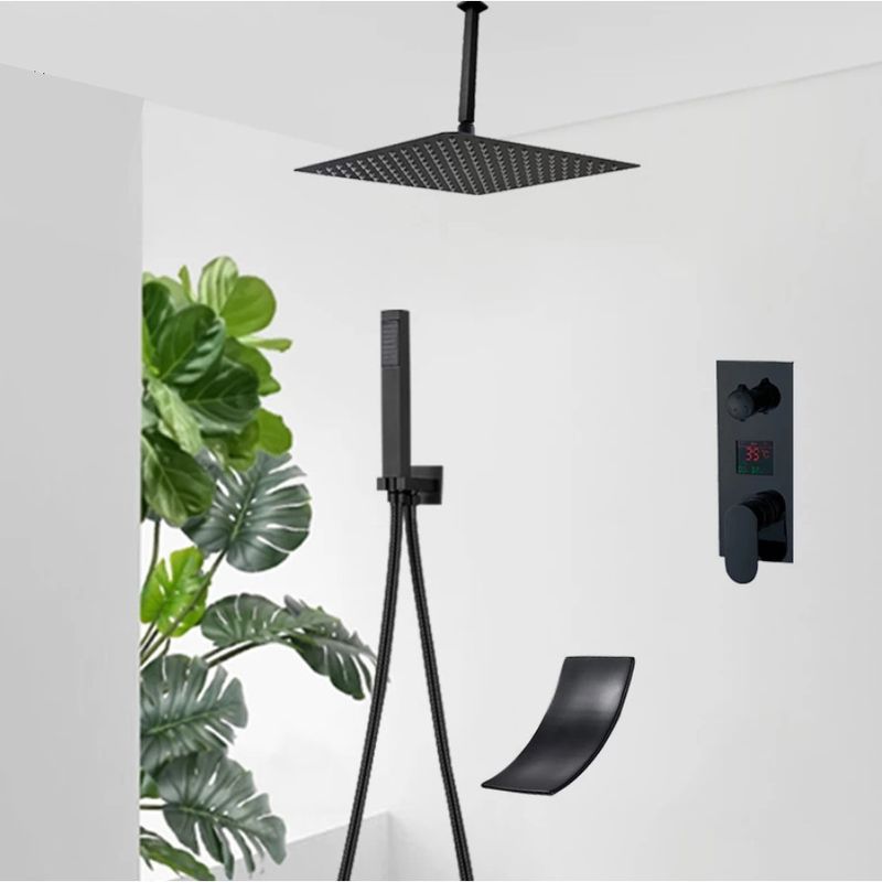 Casa si Gradina - Sanitare - Lavoar baie si accesorii - Baterii sanitare - Set baterie dus, Blackswan, Tip M3.10 Smart, model negru mat, dimensiune 30 cm - Infinity.ro