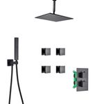 Casa si Gradina - Sanitare - Lavoar baie si accesorii - Baterii sanitare - Set baterie dus, Blackswan, Tip M73.61 Duze masaj, model negru mat, dimensiune 40 cm - Infinity.ro