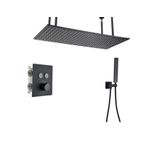 Casa si Gradina - Sanitare - Lavoar baie si accesorii - Baterii sanitare - Set baterie dus, Blackswan, Tip M157, model negru mat, cu 2 cai, termostat si montare tavan, dimensiune 80 cm - Infinity.ro