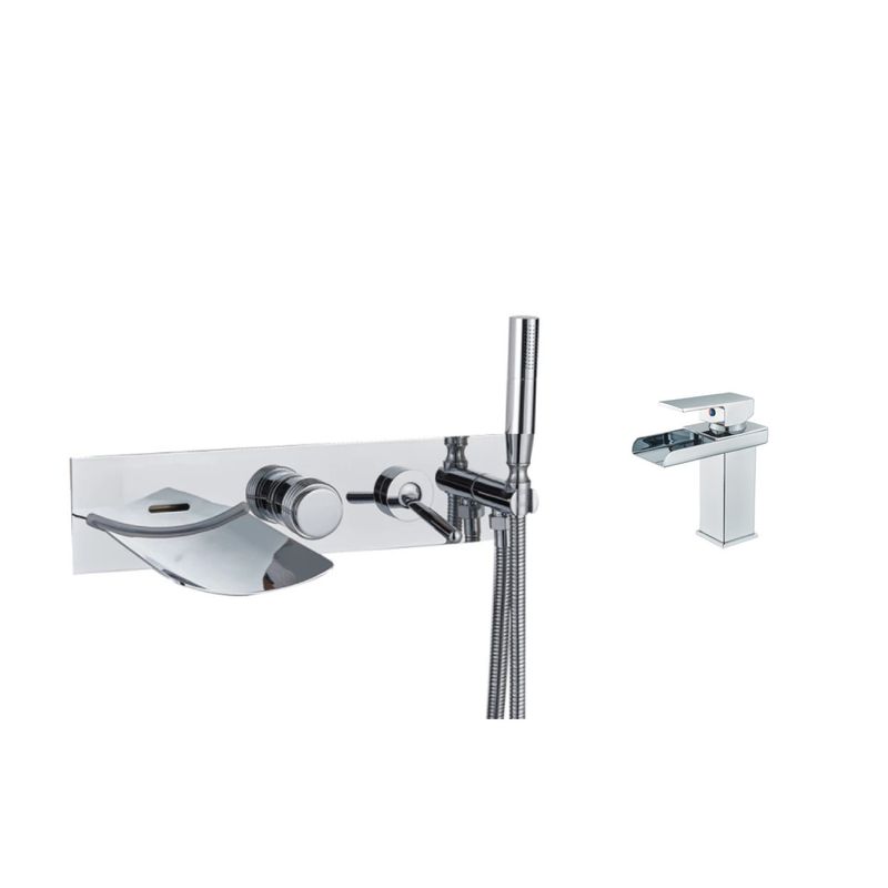 Casa si Gradina - Sanitare - Lavoar baie si accesorii - Baterii sanitare - Set baterie cada si baterie chiuveta, Blackswan, Tip M30, model crom lucios, dimensiune 40.7 cm - Infinity.ro