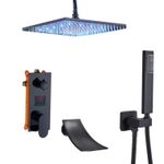 Casa si Gradina - Sanitare - Lavoar baie si accesorii - Baterii sanitare - Set baterie dus, Blackswan, Tip M3.15 LED, model negru mat, dimensiune 30 cm - Infinity.ro