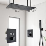 Casa si Gradina - Sanitare - Lavoar baie si accesorii - Baterii sanitare - Set baterie dus, Blackswan, Tip M157, model negru mat, cu 2 cai, termostat si montare tavan, dimensiune 80 cm - Infinity.ro