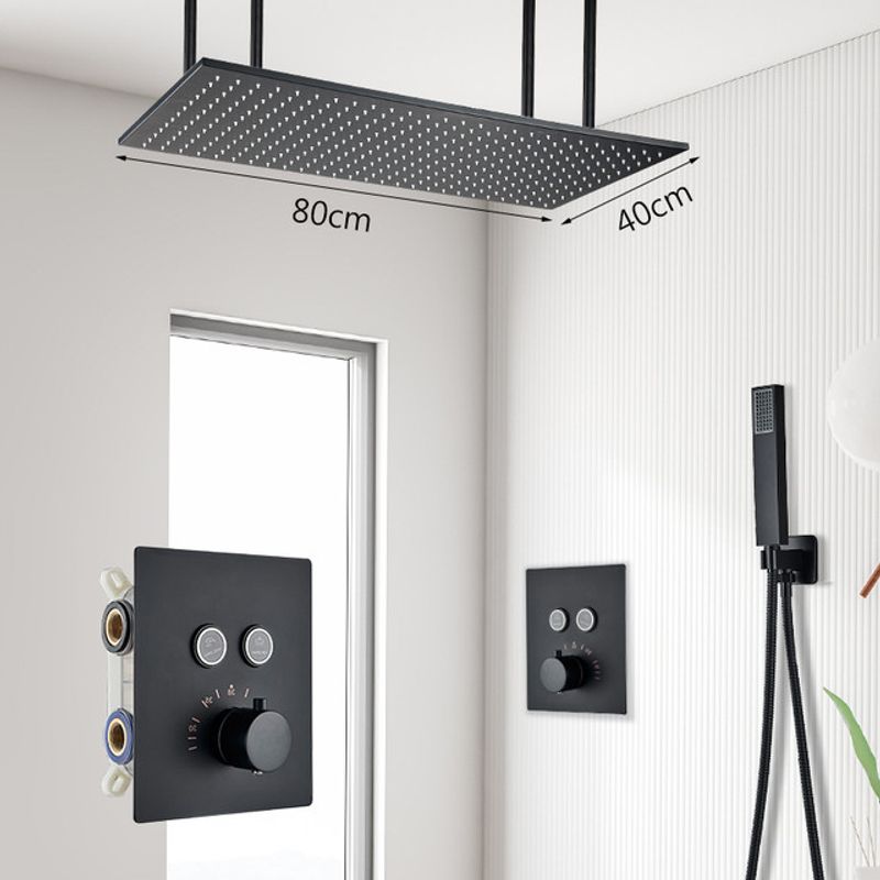 Casa si Gradina - Sanitare - Lavoar baie si accesorii - Baterii sanitare - Set baterie dus, Blackswan, Tip M157, model negru mat, cu 2 cai, termostat si montare tavan, dimensiune 80 cm - Infinity.ro