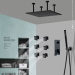 Casa si Gradina - Sanitare - Lavoar baie si accesorii - Baterii sanitare - Set baterie dus, Blackswan, Tip M93, model SPA negru mat, dimensiune 50 cm - Infinity.ro