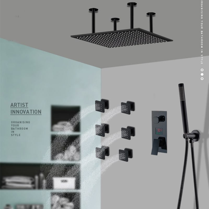 Casa si Gradina - Sanitare - Lavoar baie si accesorii - Baterii sanitare - Set baterie dus, Blackswan, Tip M93, model SPA negru mat, dimensiune 50 cm - Infinity.ro