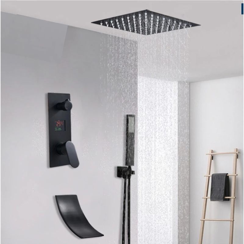 Casa si Gradina - Sanitare - Lavoar baie si accesorii - Baterii sanitare - Set baterie dus, Blackswan, Tip M3.11 Smart, model negru mat, dimensiune 40 cm - Infinity.ro