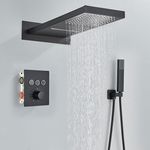 Casa si Gradina - Sanitare - Lavoar baie si accesorii - Baterii sanitare - Set baterie dus, Blackswan, Tip M164, model negru mat, cu 2 cai, termostat, dimensiune 54 cm - Infinity.ro
