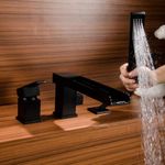Casa si Gradina - Sanitare - Lavoar baie si accesorii - Baterii sanitare - Set baterie cada si baterie chiuveta, Blackswan, Tip M34, model negru mat, dimensiune 25.5 cm - Infinity.ro
