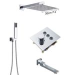 Casa si Gradina - Sanitare - Lavoar baie si accesorii - Baterii sanitare - Set baterie dus, Blackswan, Tip M189, model crom, cu 3 cai, termostat si pipa mobila, dimensiune 30 cm - Infinity.ro