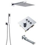Casa si Gradina - Sanitare - Lavoar baie si accesorii - Baterii sanitare - Set baterie dus, Blackswan, Tip M189, model crom, cu 3 cai, termostat si pipa mobila, dimensiune 30 cm - Infinity.ro