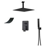 Casa si Gradina - Sanitare - Lavoar baie si accesorii - Baterii sanitare - Set baterie dus, Blackswan, Tip M3.8 dus tavan, model negru mat, dimensiune 30 cm - Infinity.ro