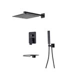 Casa si Gradina - Sanitare - Lavoar baie si accesorii - Baterii sanitare - Set baterie dus, Blackswan, Tip M77.3, model cascada negru mat, dimensiune 30 cm - Infinity.ro