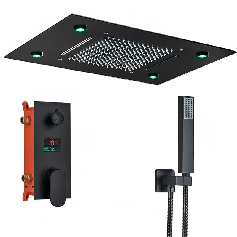 Casa si Gradina - Sanitare - Lavoar baie si accesorii - Baterii sanitare - Set baterie dus, Blackswan, Tip M114, model SPA cu LED negru mat, dimensiune 50 cm - Infinity.ro